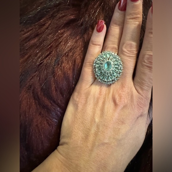 SO MANY Compliments!! Custom Solid Silver 925 Cocktail Ring Aqua Chalcedony